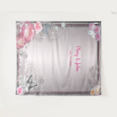 Tenture Fond de mariage floral rose et papillon (Devant (Horizontal))