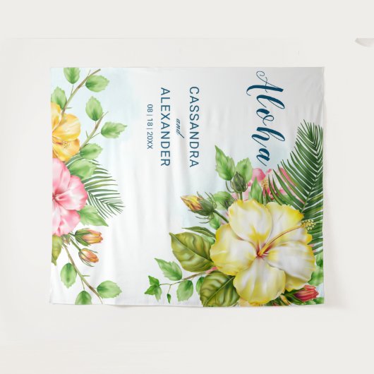 Tenture Fond de mariage floral tropical Hawaïen à l'Hibisc (Devant (Horizontal))