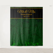 Tenture Fond de mariage floral vert chasseur or noir (Devant)