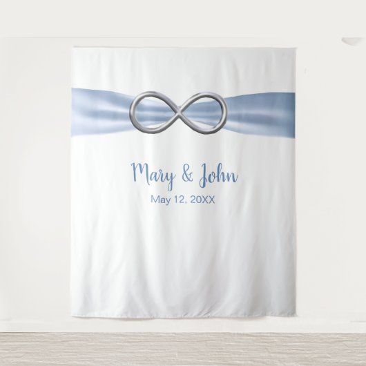 Tenture Fond de mariage Infinity Argent Ruban Bleu (Devant)