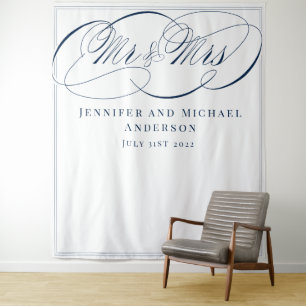 Tenture Fond de mariage M. et Mme. calligraphié blanc et m