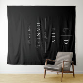 Tenture Fond de mariage moderne monogramme noir et blanc (En situation (horizontale))