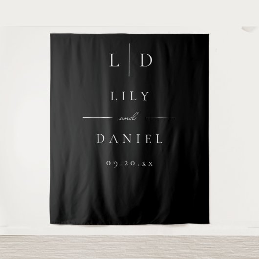 Tenture Fond de mariage moderne monogramme noir et blanc (Devant)