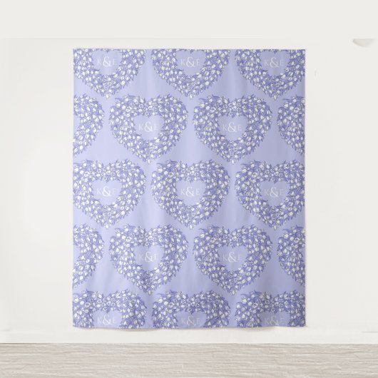 Tenture Fond de mariage monogrammé blanc et bleu avec tuli (Devant)