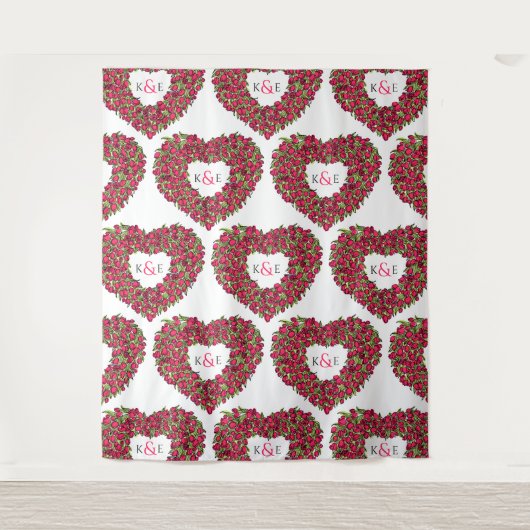 Tenture Fond de mariage monogramme tulipes rouges (Devant)