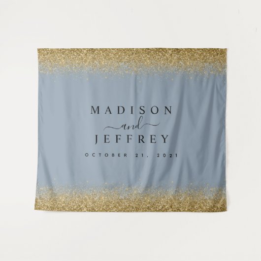 Tenture Fond de mariage pailleté bleu poussiéreux et or (Devant (Horizontal))