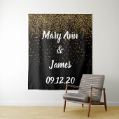 Tenture Fond de mariage personnalisé avec lumières rose or (En situation)