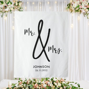 Tenture Fond de mariage personnalisé avec nom de famille e