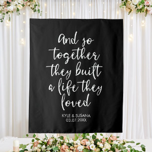 Tenture Fond de mariage personnalisé noir et blanc Ensembl