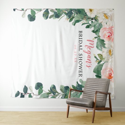 Tenture Fond de mariage rose et verdure (En situation (horizontale))