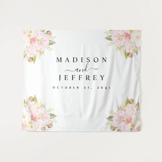 Tenture Fond de mariage rose saumon Fleurs de pivoine (Devant (Horizontal))