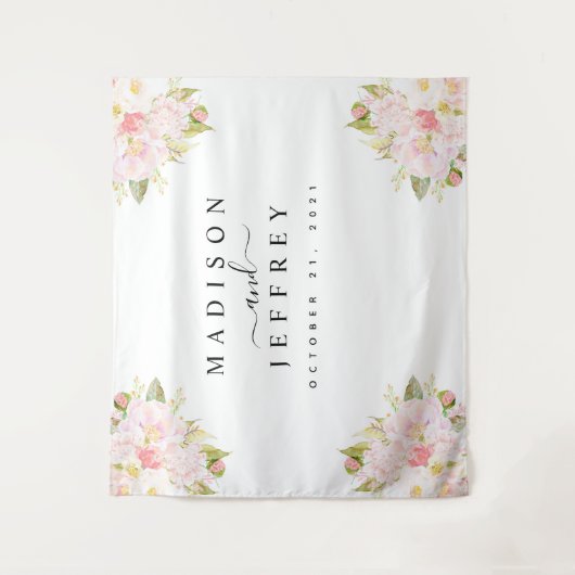 Tenture Fond de mariage rose saumon pour noces (Devant)