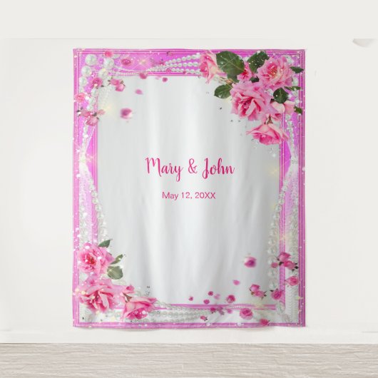 Tenture Fond de mariage Roses roses et Perles (Devant)