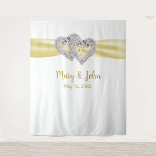 Tenture Fond de mariage ruban jaune coeurs de diamant