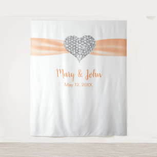 Tenture Fond de mariage ruban orange cœur de diamant