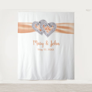 Tenture Fond de mariage ruban orange coeurs de diamant