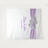 Tenture Fond de mariage ruban violet coeurs de diamant (Devant (Horizontal))