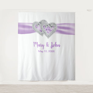 Tenture Fond de mariage ruban violet coeurs de diamant