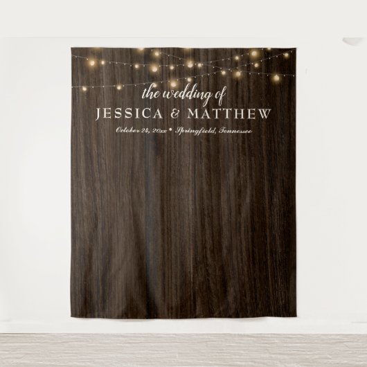 Tenture Fond de mariage rustique avec lumières scintillant (Devant)
