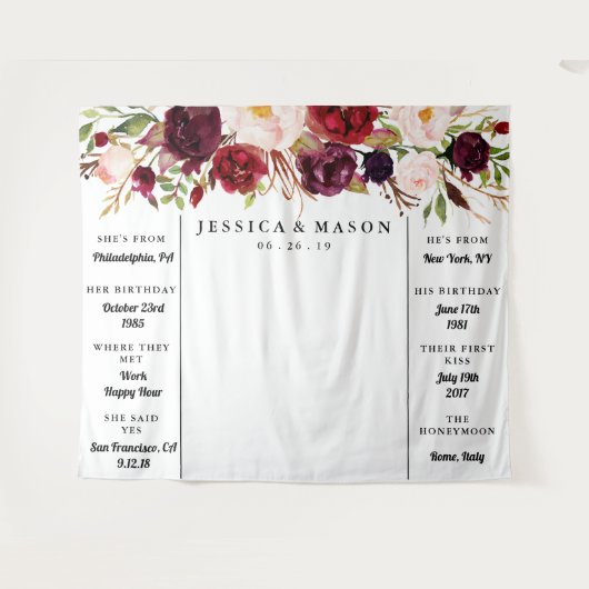 Tenture Fond de mariage rustique Bourgogne Marsala (Devant (Horizontal))