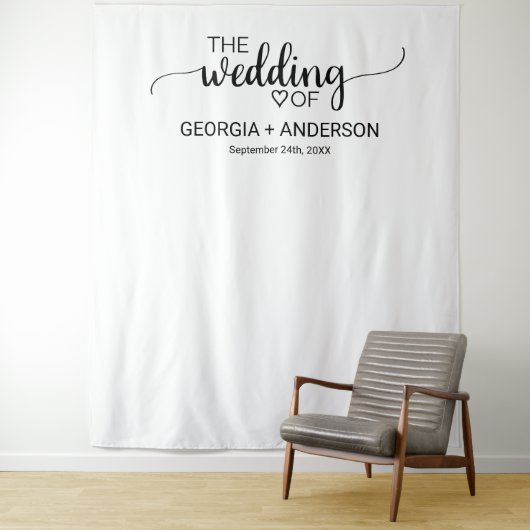 Tenture Fond de mariage simple calligraphie noire pour pho (En situation)