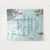 Tenture fond de mariage sur la plage de coquillages bleus (Devant (Horizontal))