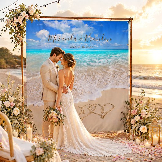 Tenture Fond de mariage tropical avec vagues de l'océan bl