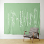Tenture Fond de mariage vert doux moderne avec écriture bl (En situation (horizontale))
