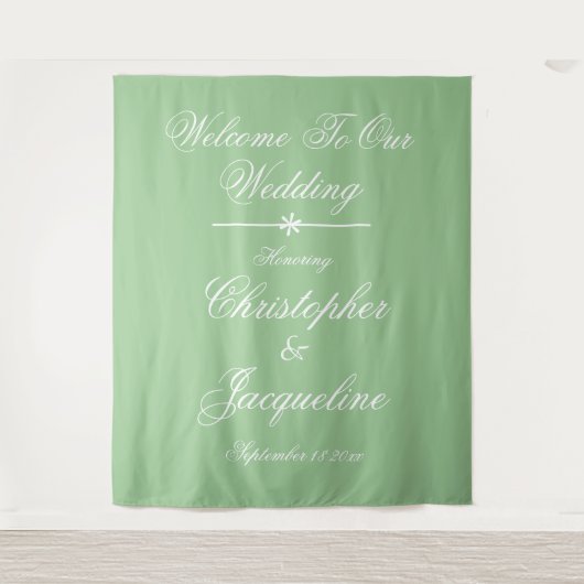 Tenture Fond de mariage vert doux moderne avec écriture bl (Devant)