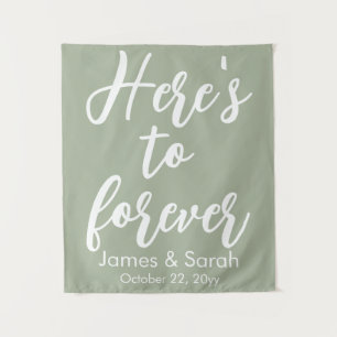 Tenture Fond de mariage vert sauge Voici pour toujours Pro