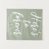 Tenture Fond de mariage vert sauge Voici pour toujours Pro (Devant (Horizontal))