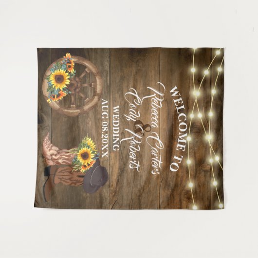 Tenture Fond de mariage western tournesol cowboy rustique (Devant (Horizontal))