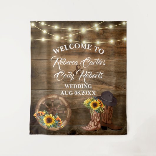 Tenture Fond de mariage western tournesol cowboy rustique (Devant)
