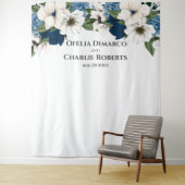 Tenture Fond de mur aquarelle bleu poussiéreux, marine et  (En situation)