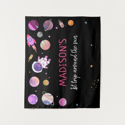 Tenture Fond de naissance Fille Astronaute Espace Rose (Devant)