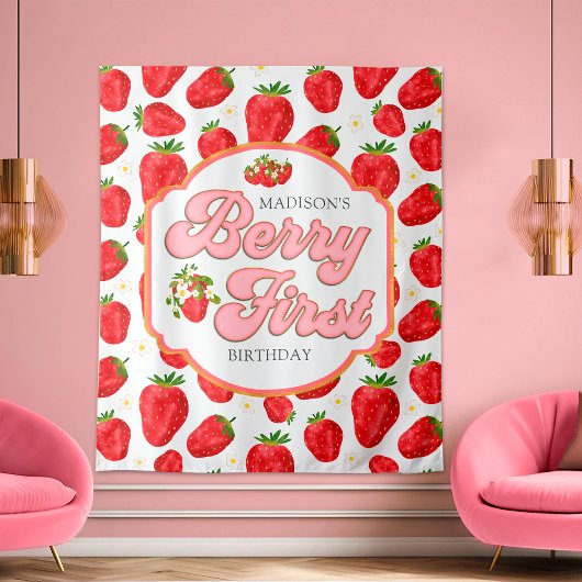Tenture Fond de naissance simple baie première fraise