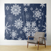 Tenture Fond de Noël à motif de flocon de neige bleu blanc (En situation (horizontale))