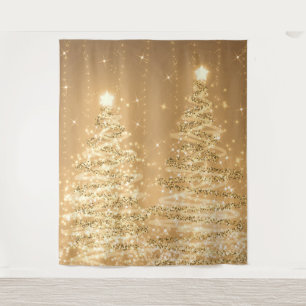 Tenture Fond de Noël Arbres scintillants Cuivre