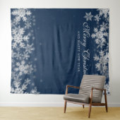 Tenture Fond de Noël Fêtes Flocons d'Argent Bleu Marine (En situation (horizontale))