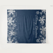 Tenture Fond de Noël Fêtes Flocons d'Argent Bleu Marine (Devant (Horizontal))