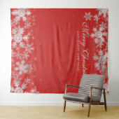 Tenture Fond de Noël Fêtes Flocons d'Argent Rouges (En situation (horizontale))