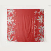 Tenture Fond de Noël Fêtes Flocons d'Argent Rouges (Devant (Horizontal))