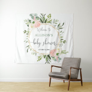 Tenture Fond de pancarte de baby shower fille avec verdure