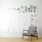 Tenture Fond de photo de Baby Shower avec nom Eucalyptus (En situation (horizontale))