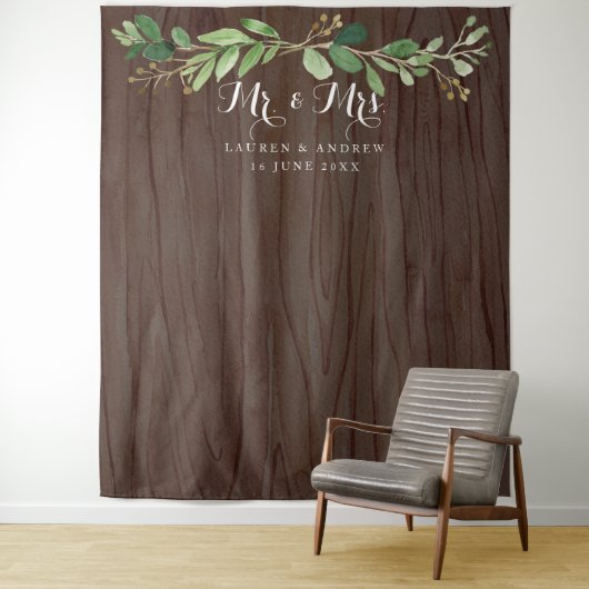 Tenture Fond de photo de mariage aux feuilles d'eucalyptus (En situation)