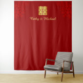 Tenture Fond de photo de mariage chinois floral rouge (En situation)