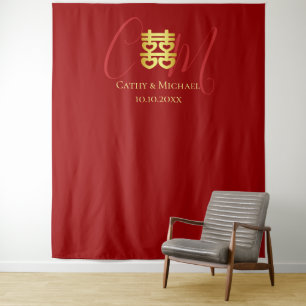 Tenture Fond de photo de mariage chinois rouge avec initia