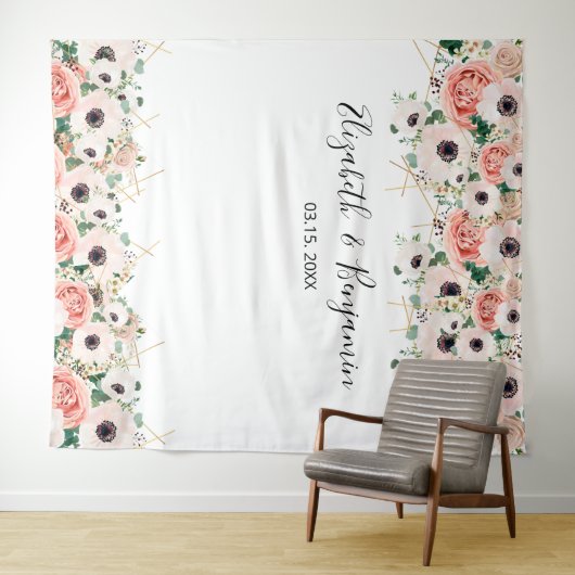 Tenture Fond de photo de mariage floral aquarelle rose (En situation (horizontale))