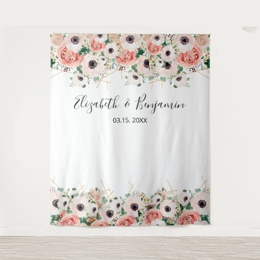 Tenture Fond de photo de mariage floral aquarelle rose (Devant)