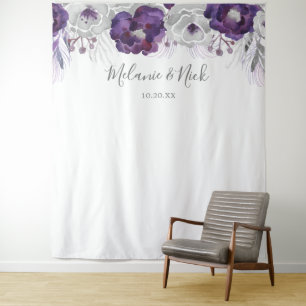Tenture Fond de photo de mariage floral argent pourpre